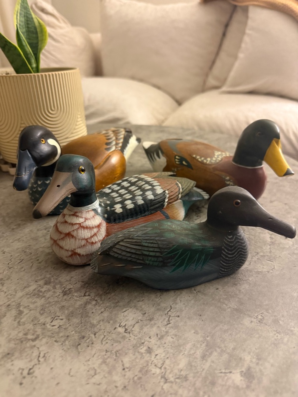 Hand-Painted Decorative Vintage Wood Duck Decoys - Assorted Colors